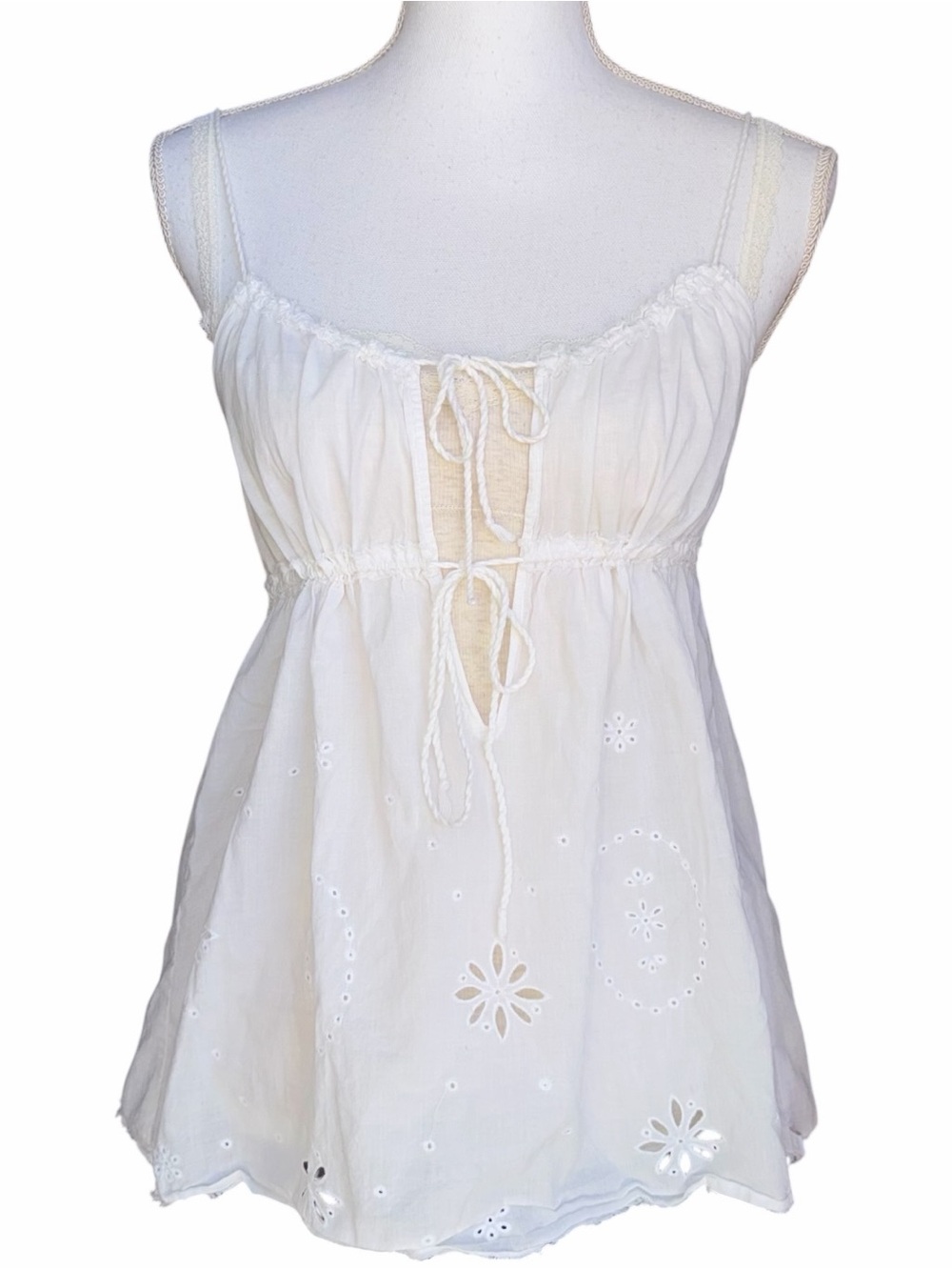 Y2K Hollister Babydoll Eyelet Tie Front Cami Top